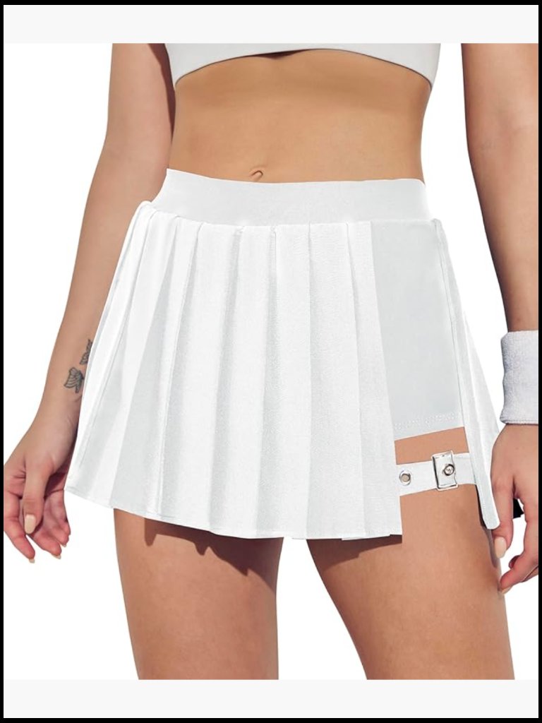 High Waisted Pleated Tennis Skort With Pockets Adjustable Buckle Y2k Fashion